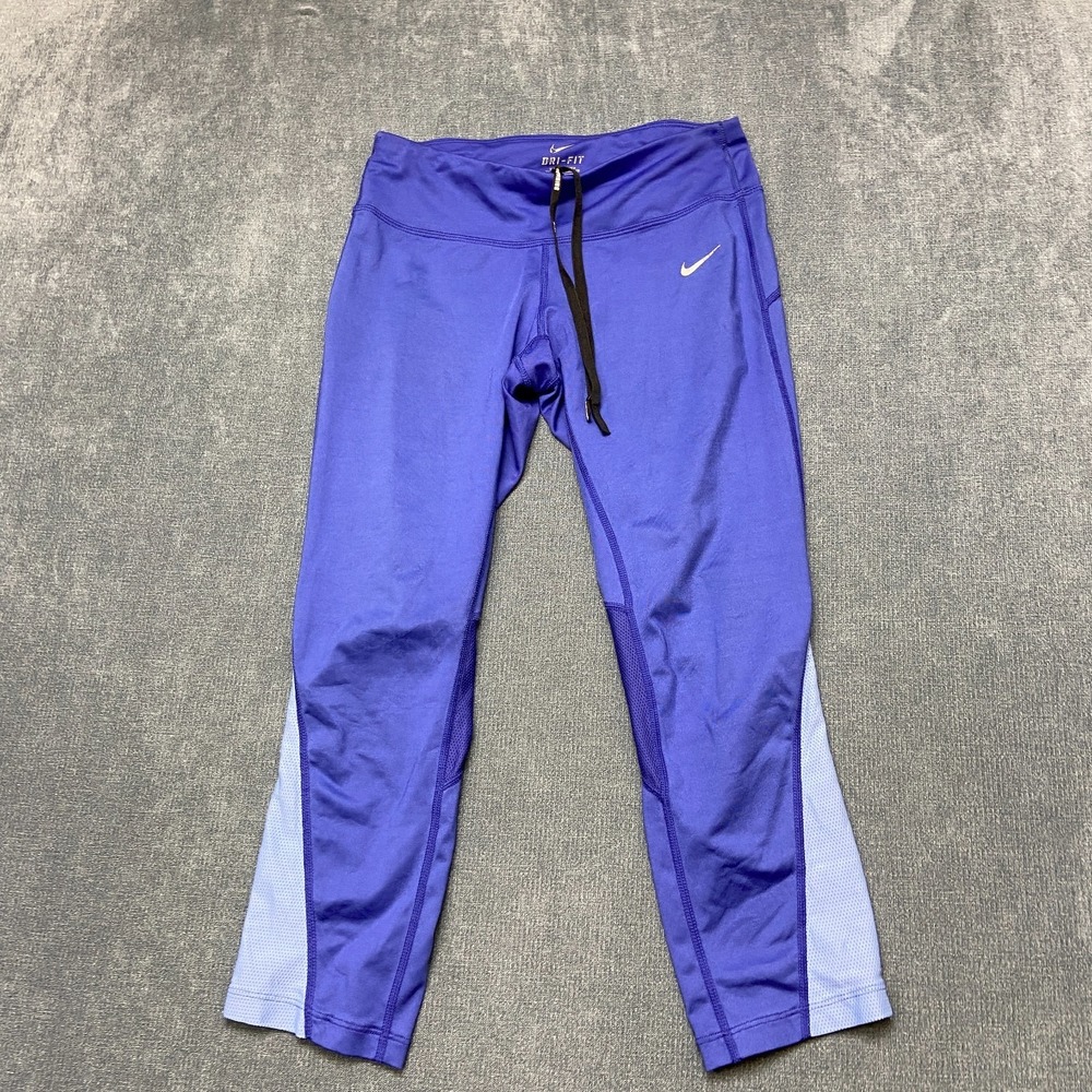 Nike Dri Fit Capri Leggings Womens Small Purple Stretch Running Zipper Pocket